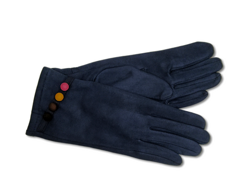 G023 Navy Coloured Button Gloves