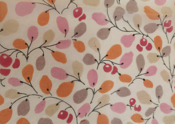 SS032 Cream with Orange Leaves Silk Scarf