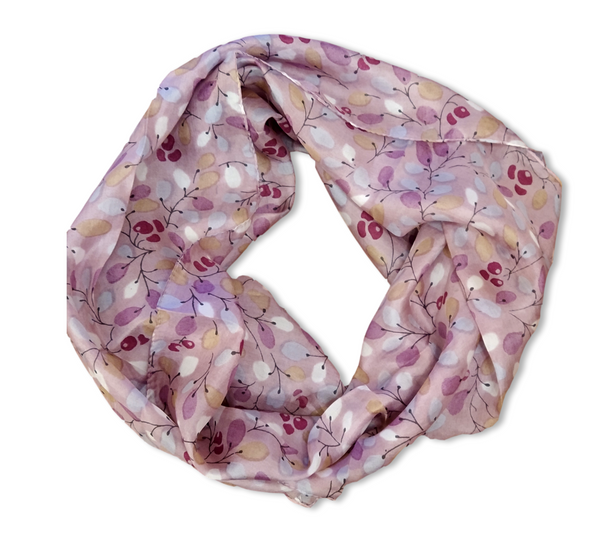 SS028 Purple Leaves Silk Scarf.