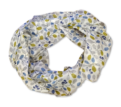 SS030 Blue and Green Leaves Silk Scarf