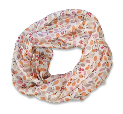 SS032 Cream with Orange Leaves Silk Scarf
