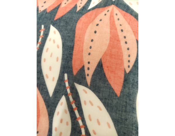 SC114 Thin navy and coral scarf
