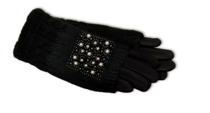 black knitted gloves pearl