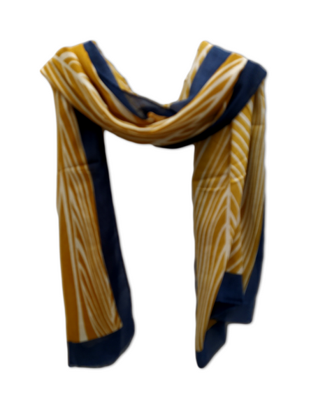  Mustard and blue lines design scarf 
