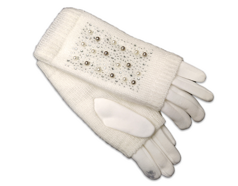 GL018Cream Double layer knitted gloves