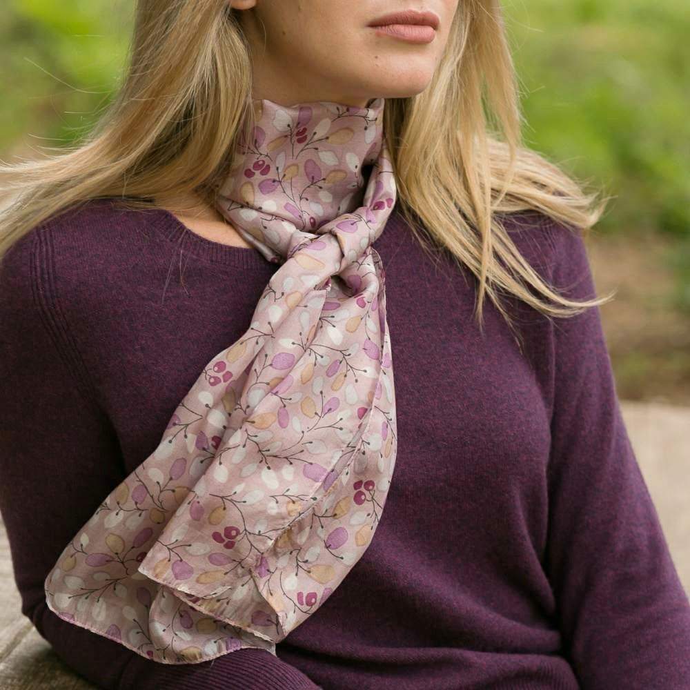 SS028 Purple Leaves Silk Scarf.