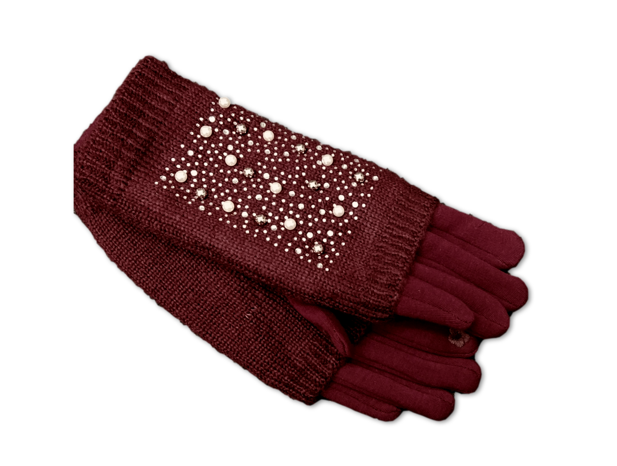 GL018 Burgundy Knitted two layer gloves.