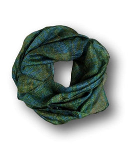 A blue and green silk scarf