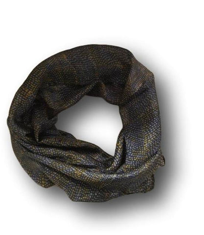 A black and grey silk scarf