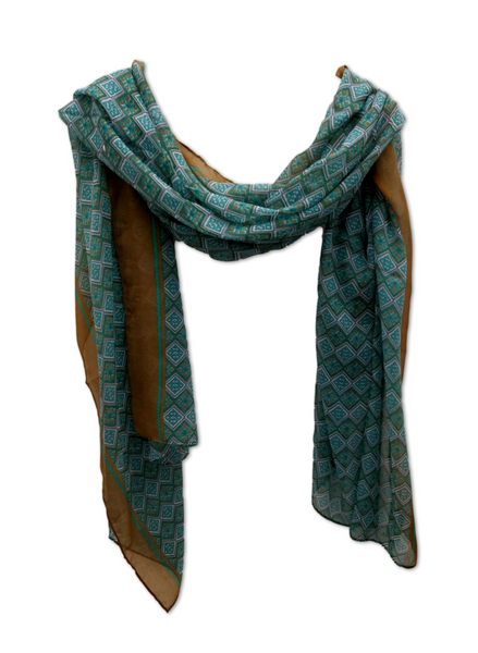  Teal and brown diamonds design scarf